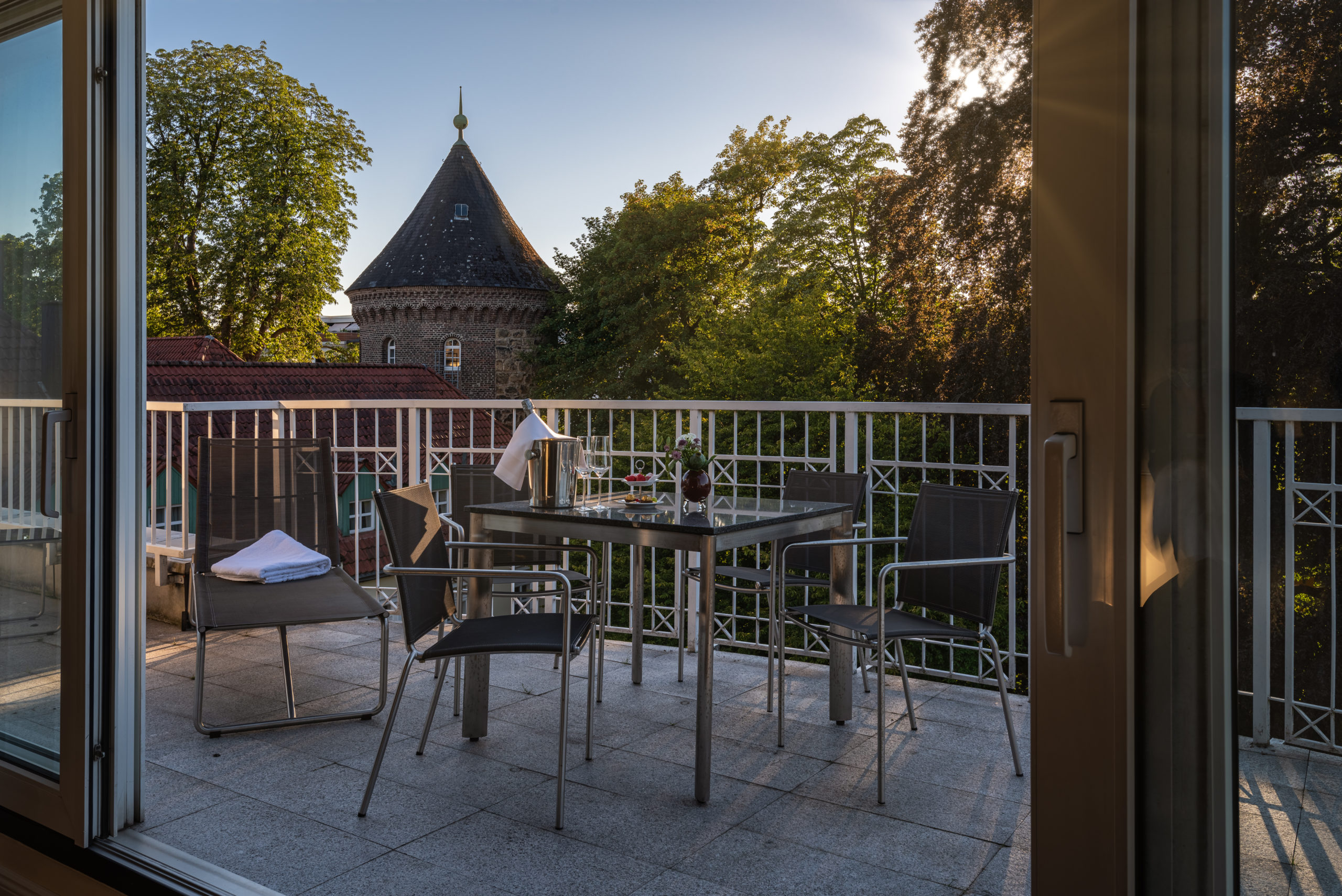 Penthouse Castle suite rooftop terrace at Parkhotel Engelsburg in Germany